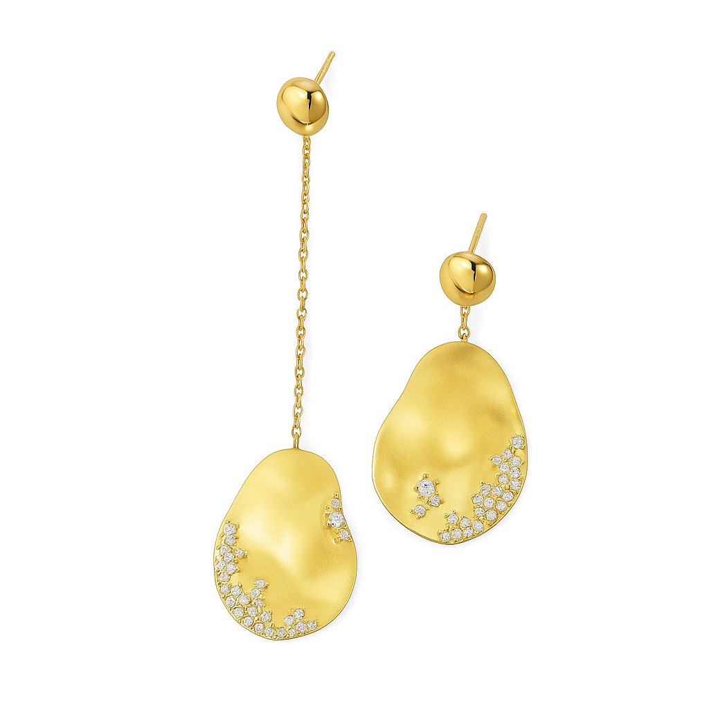 Marine | Gold Droplet Earrings with Crystals