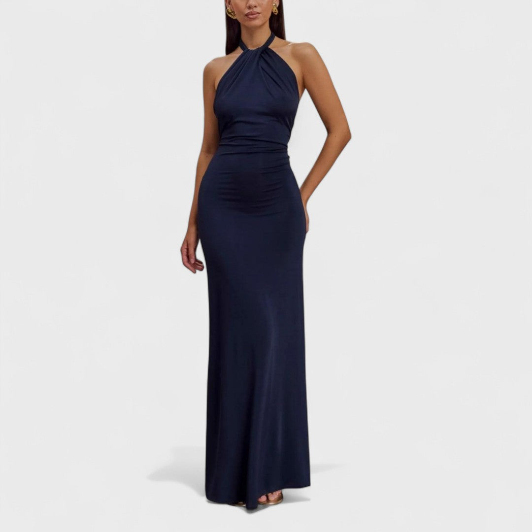 Klara – Vestido de Seda Curvado con Cuello Halter