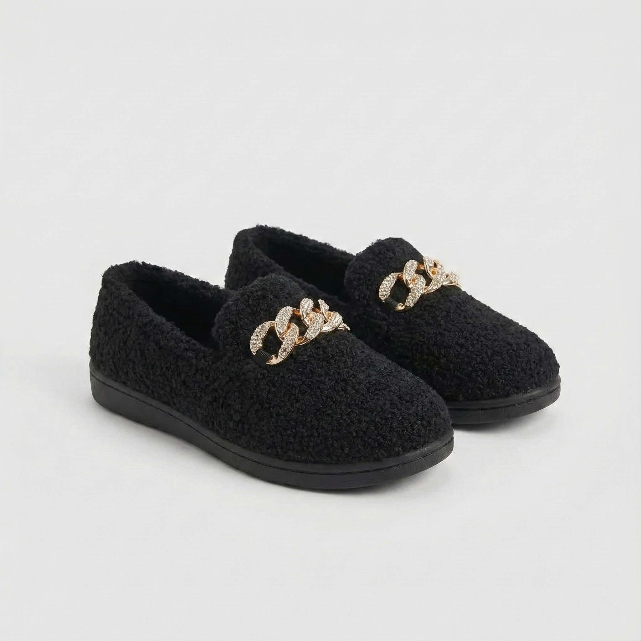 Karolína | Mocasines de Felpa con Cadena Dorada