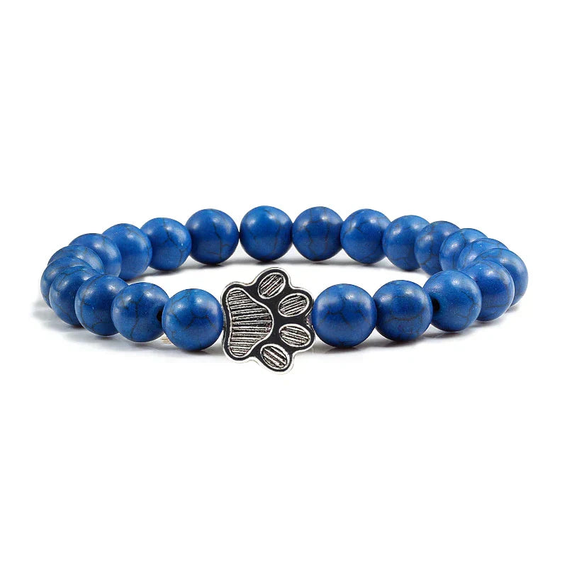 Natural Stone Necklace with Paw Pendant – Elastic Beaded Bracelet for Men and Women