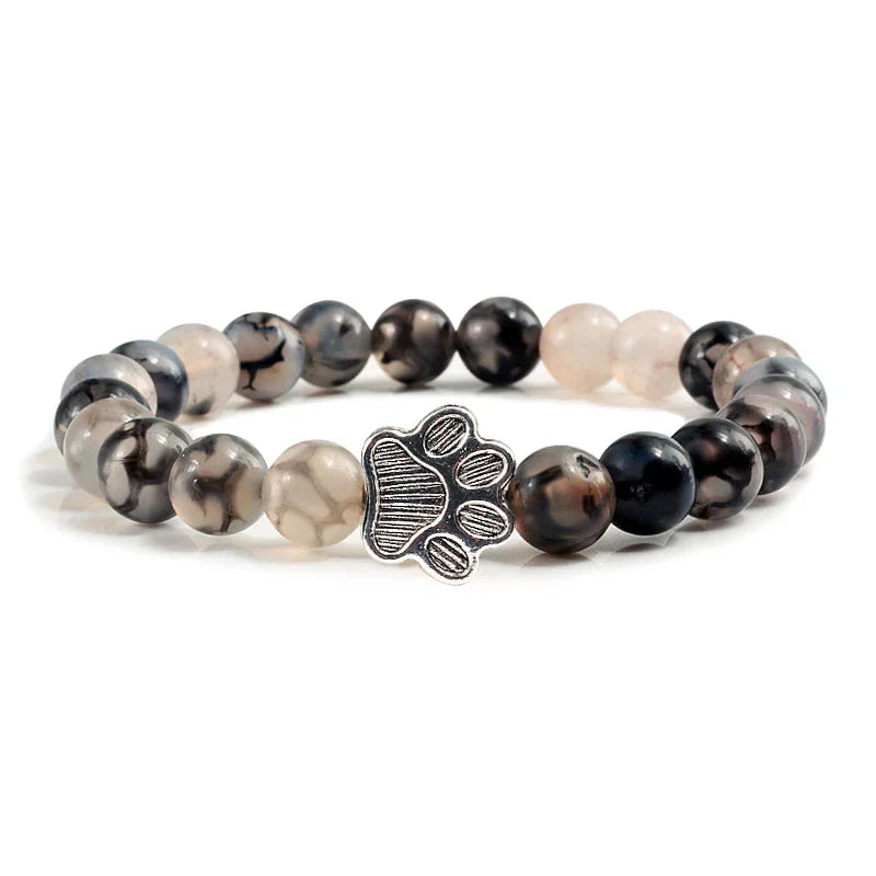 Natural Stone Necklace with Paw Pendant – Elastic Beaded Bracelet for Men and Women