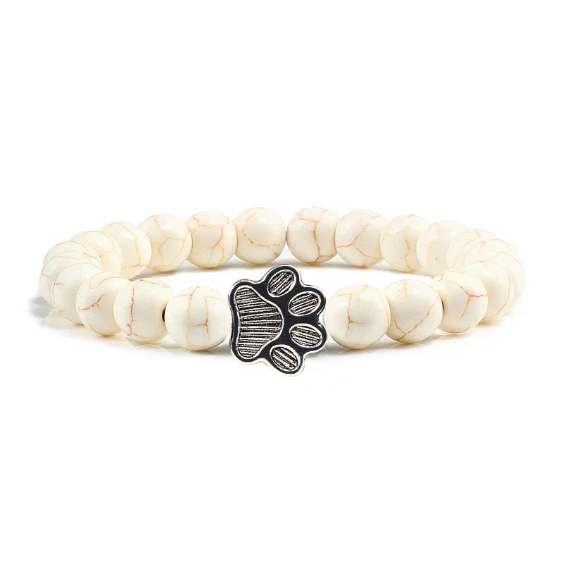 Natural Stone Necklace with Paw Pendant – Elastic Beaded Bracelet for Men and Women