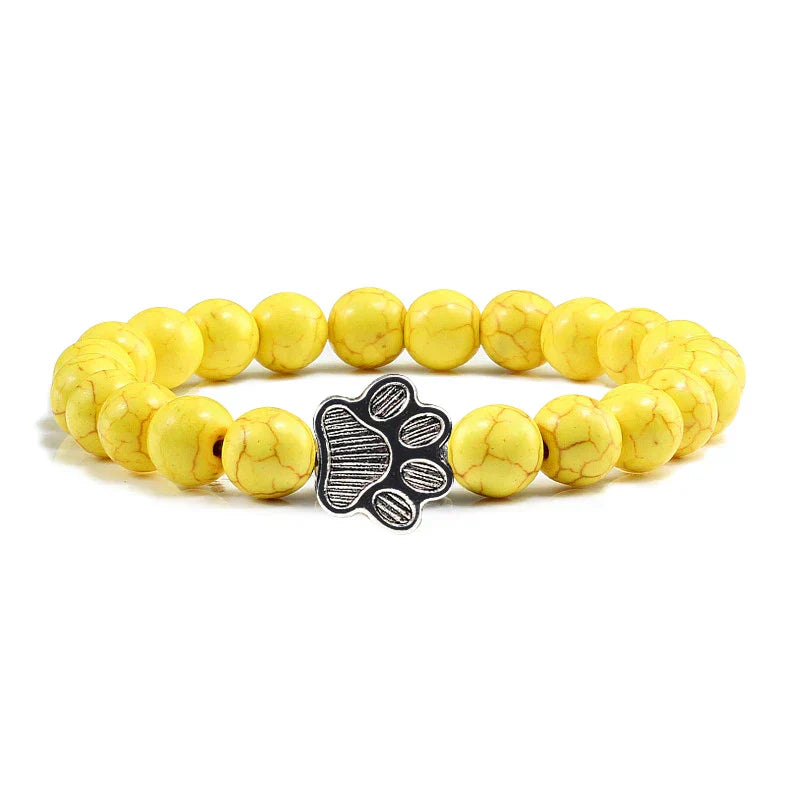 Natural Stone Necklace with Paw Pendant – Elastic Beaded Bracelet for Men and Women