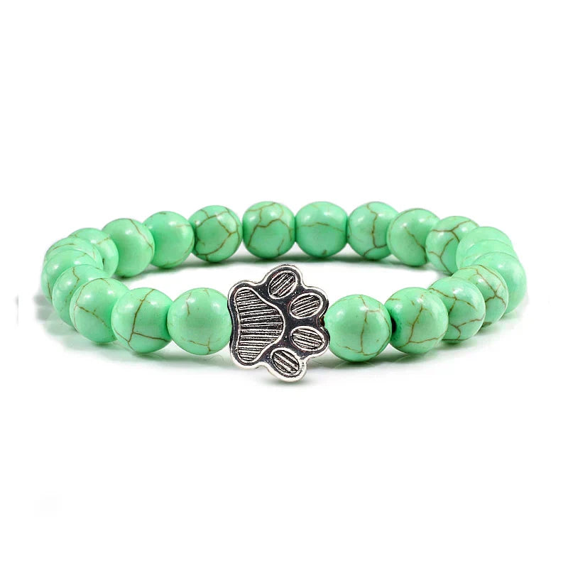 Natural Stone Necklace with Paw Pendant – Elastic Beaded Bracelet for Men and Women