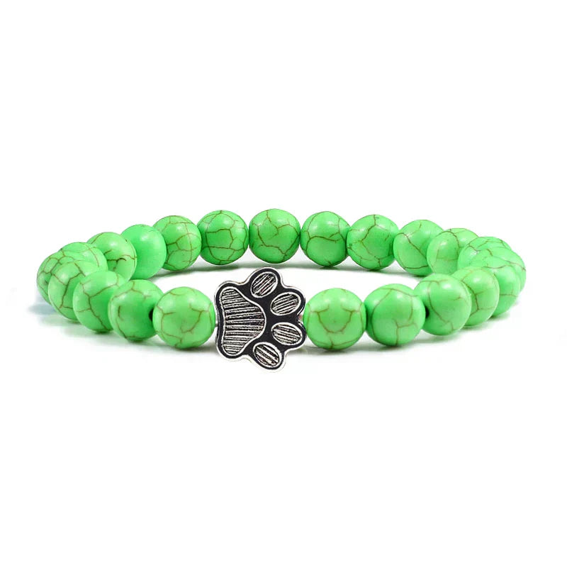 Natural Stone Necklace with Paw Pendant – Elastic Beaded Bracelet for Men and Women