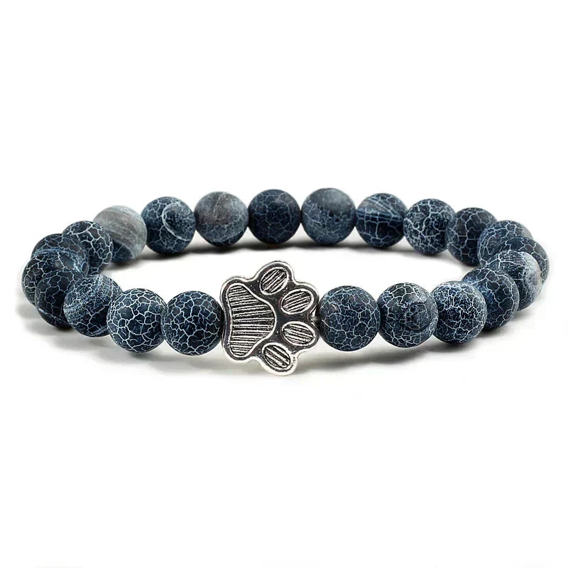 Natural Stone Necklace with Paw Pendant – Elastic Beaded Bracelet for Men and Women