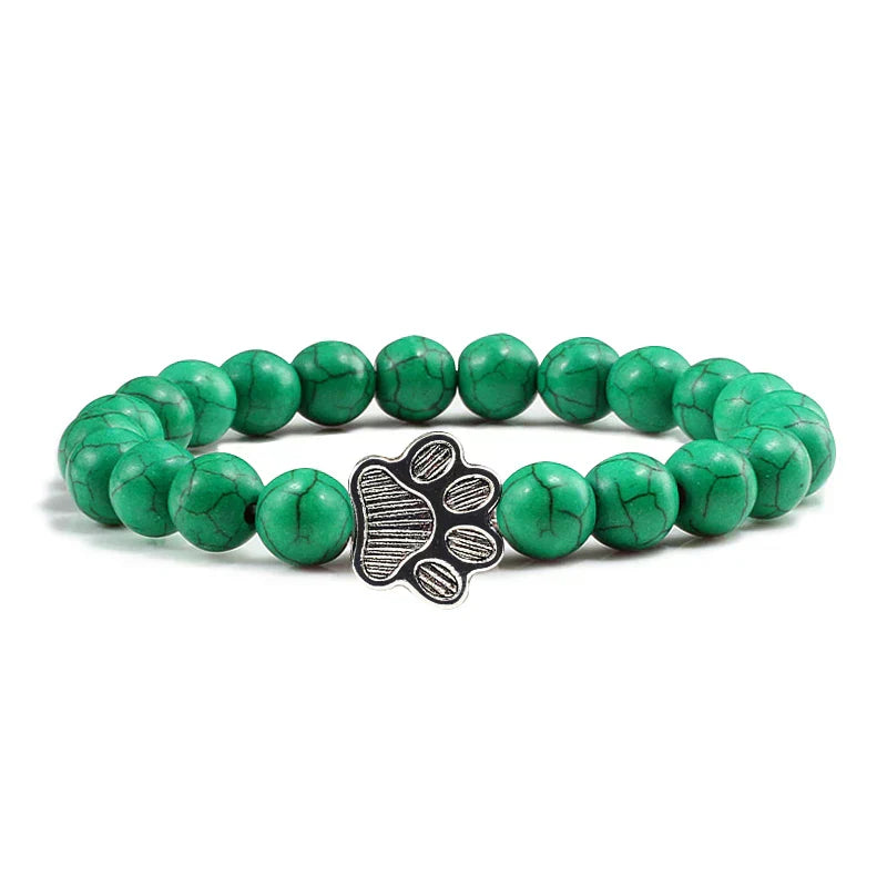 Natural Stone Necklace with Paw Pendant – Elastic Beaded Bracelet for Men and Women