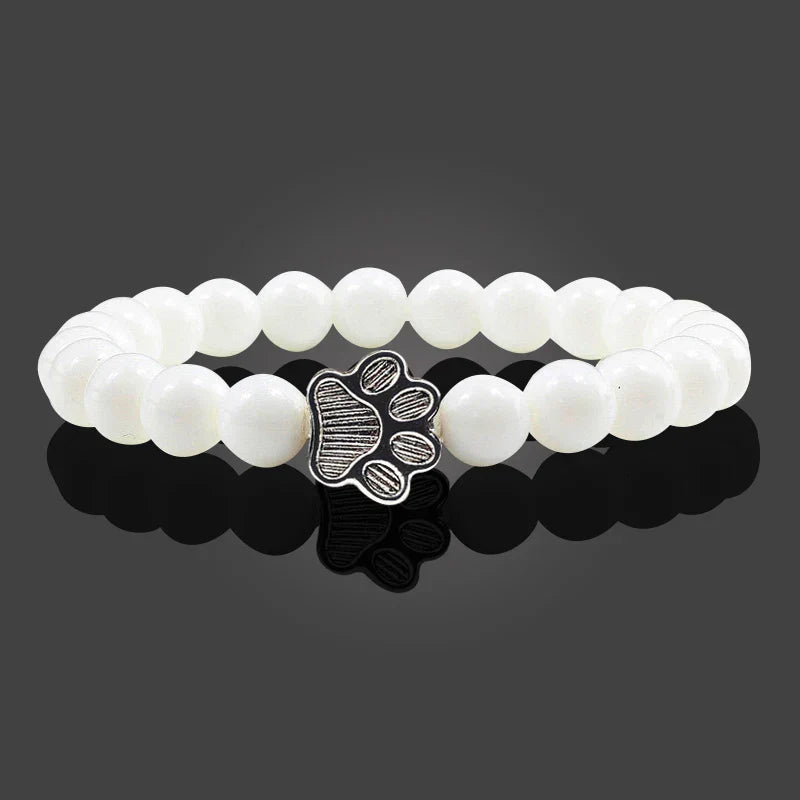 Natural Stone Necklace with Paw Pendant – Elastic Beaded Bracelet for Men and Women