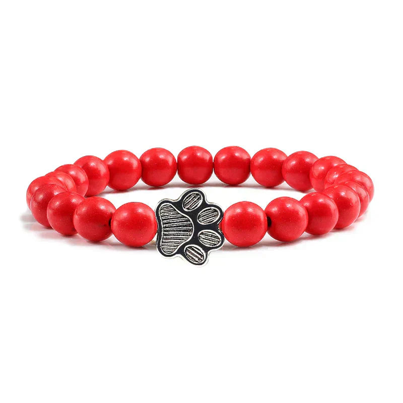 Natural Stone Necklace with Paw Pendant – Elastic Beaded Bracelet for Men and Women