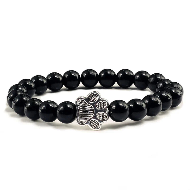 Natural Stone Necklace with Paw Pendant – Elastic Beaded Bracelet for Men and Women