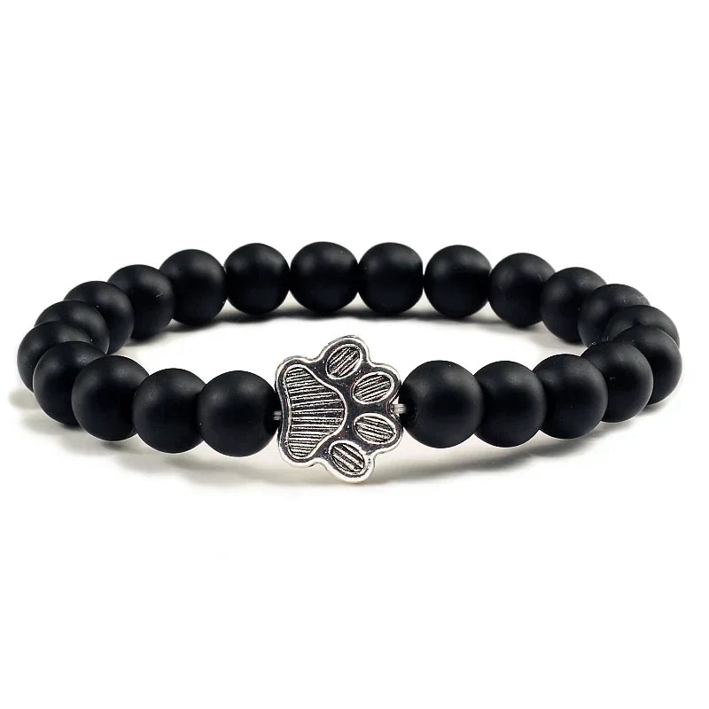 Natural Stone Necklace with Paw Pendant – Elastic Beaded Bracelet for Men and Women