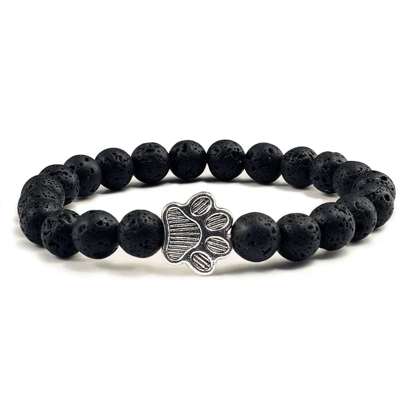 Natural Stone Necklace with Paw Pendant – Elastic Beaded Bracelet for Men and Women
