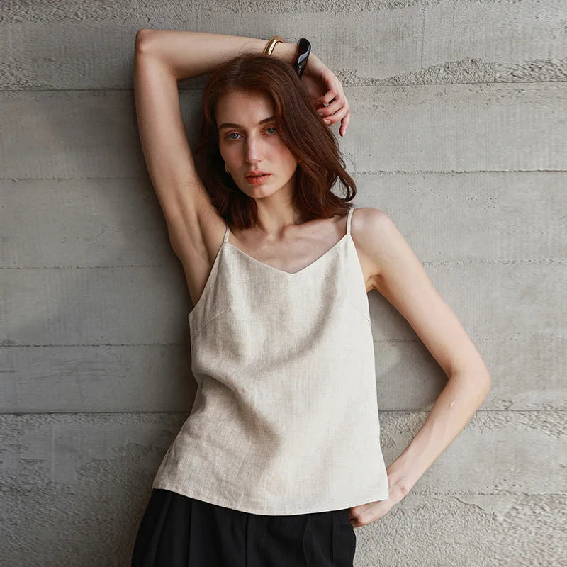 Top de Lino para Mujer con Escote en V