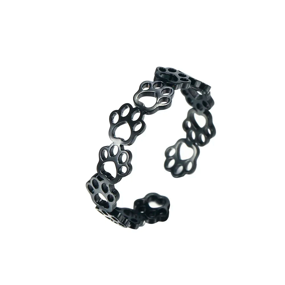 Paw-shaped stainless steel ring – Adjustable animal-themed ring for women