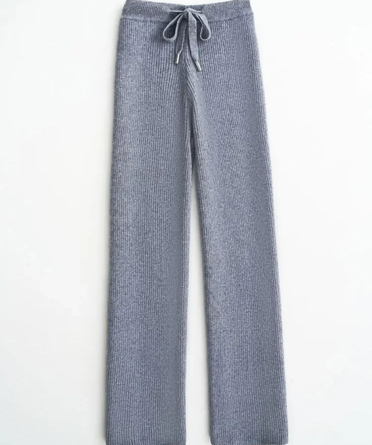 Pantalones de Pierna Ancha de Lana Tejida