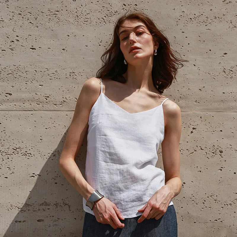 Top de Lino para Mujer con Escote en V