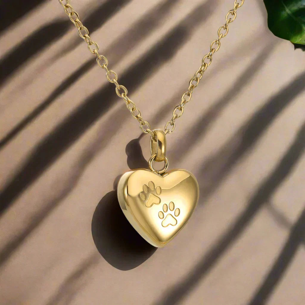 Memorial Necklace with Paw Heart – Urn Pendant in Stainless Steel