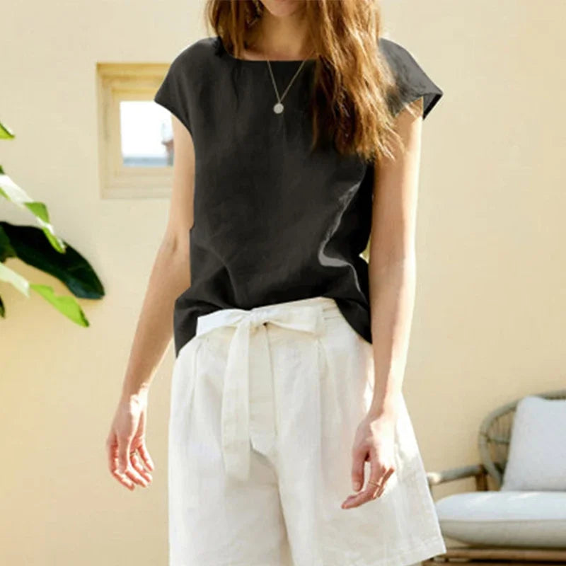 Camiseta de lino con mangas florales