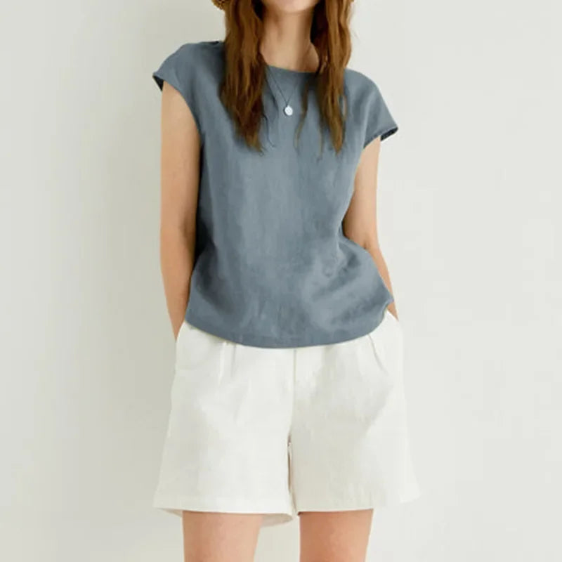 Camiseta de lino con mangas florales