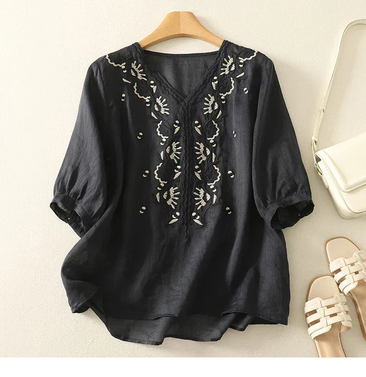 Blusa de Algodón con Escote en V Eloria