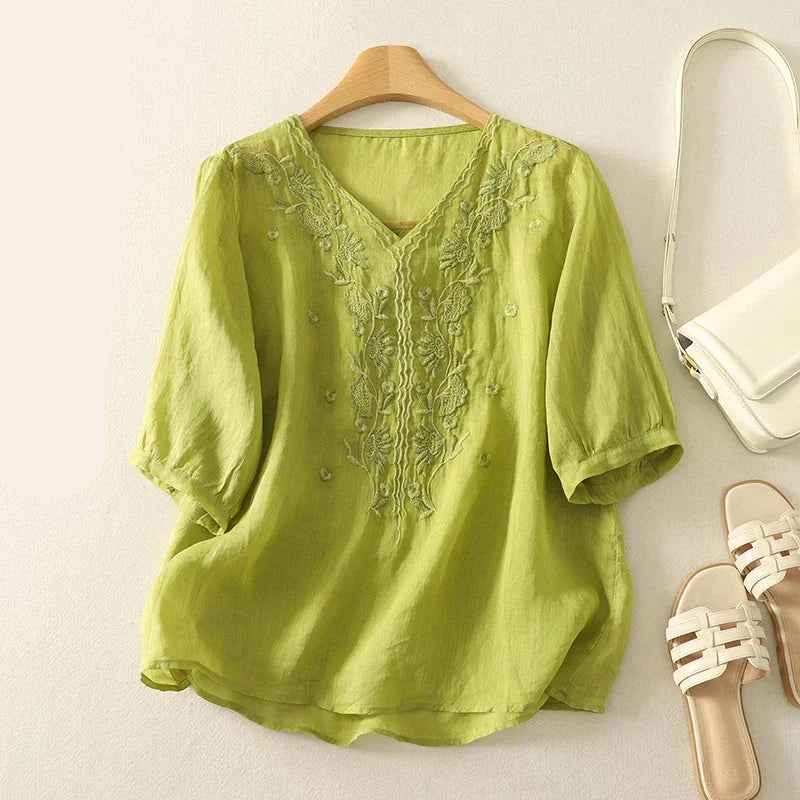 Blusa de Algodón con Escote en V Eloria