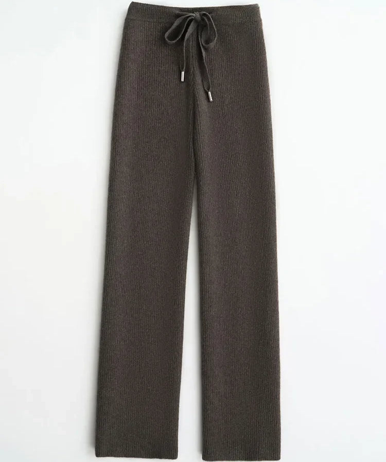 Pantalones de Pierna Ancha de Lana Tejida