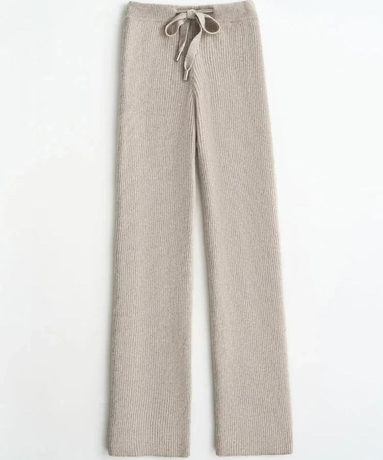 Pantalones de Pierna Ancha de Lana Tejida