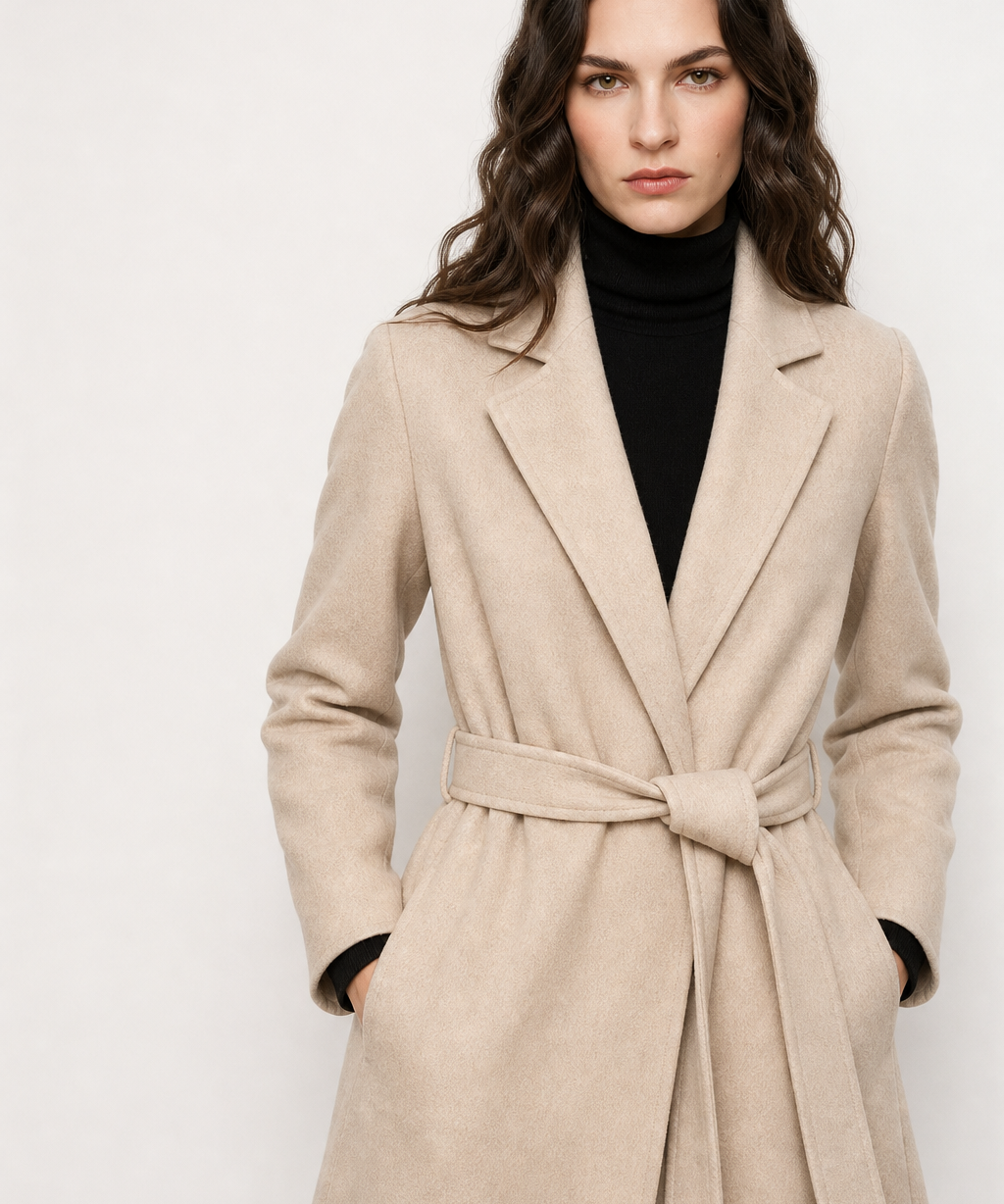 Abrigo de Lana Cinchado de Invierno