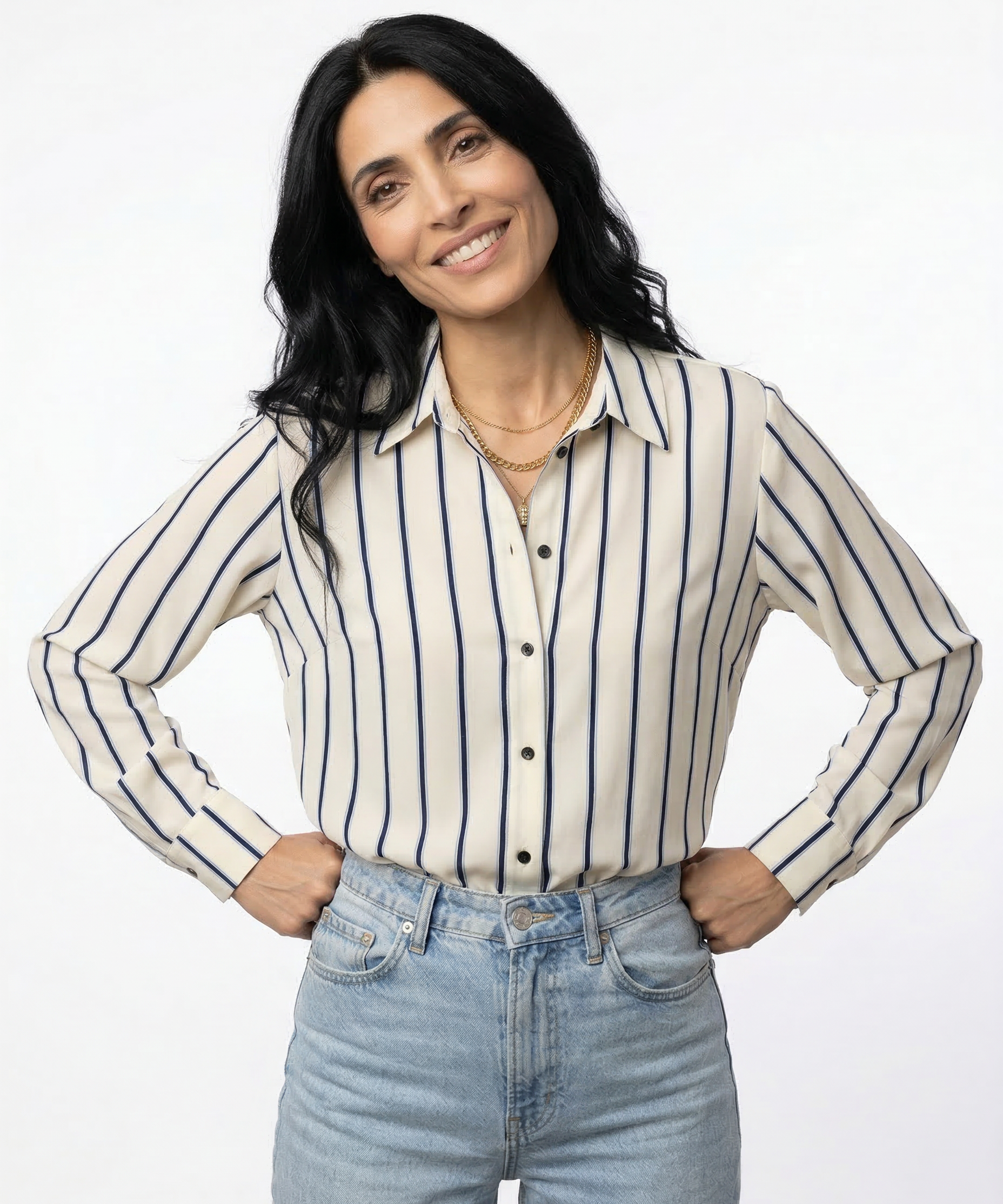 Camisa de Botón a Rayas Europea