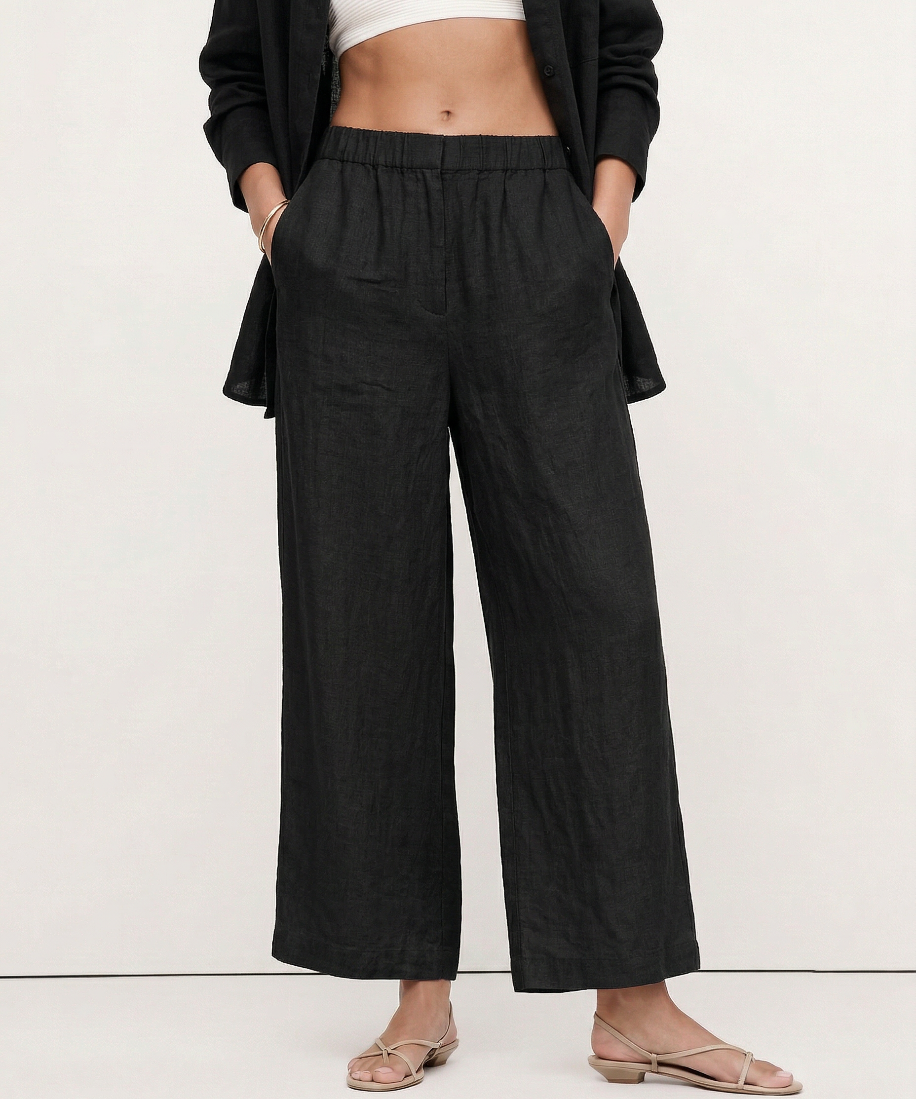 El Pantalón de Lino de Pierna Ancha Plisado