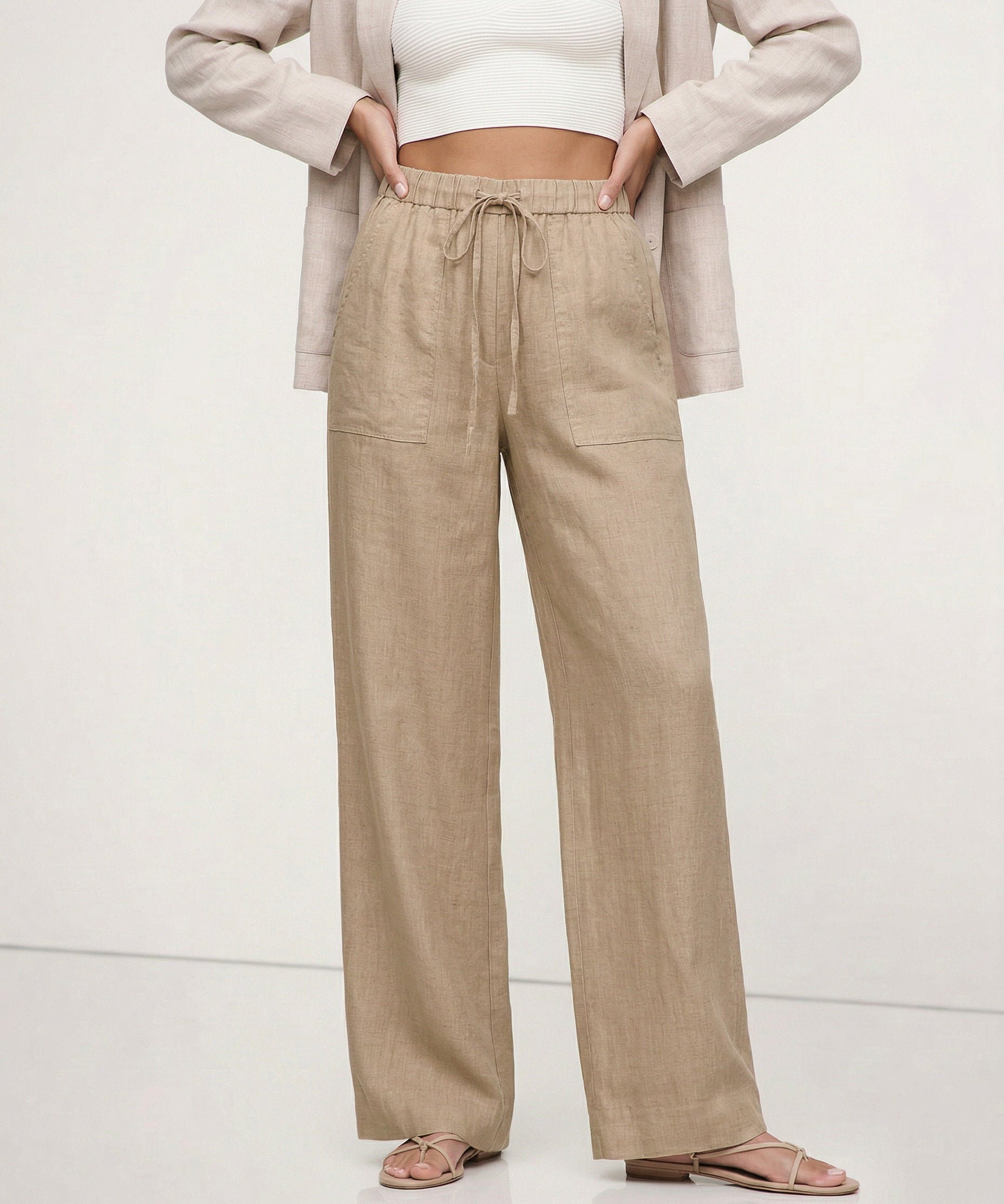 El Pantalón de Lino Recto con Cuerda
