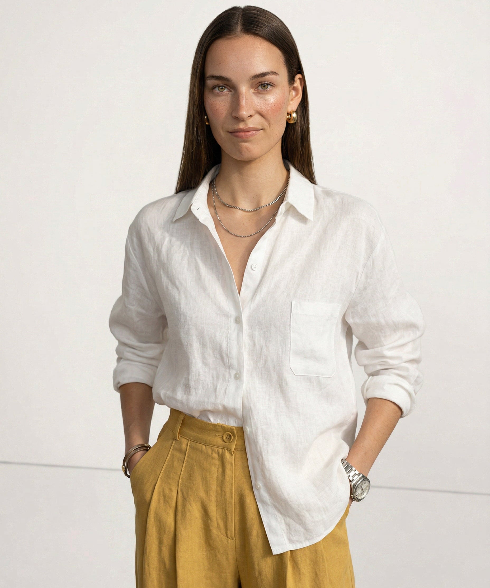 Camisa de Lino de Seda con Cuello Abierto